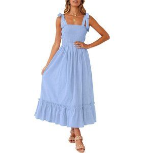 Summer Boho Spaghetti Strap Square Neck Ruffle A Line Beach Long Maxi Dress